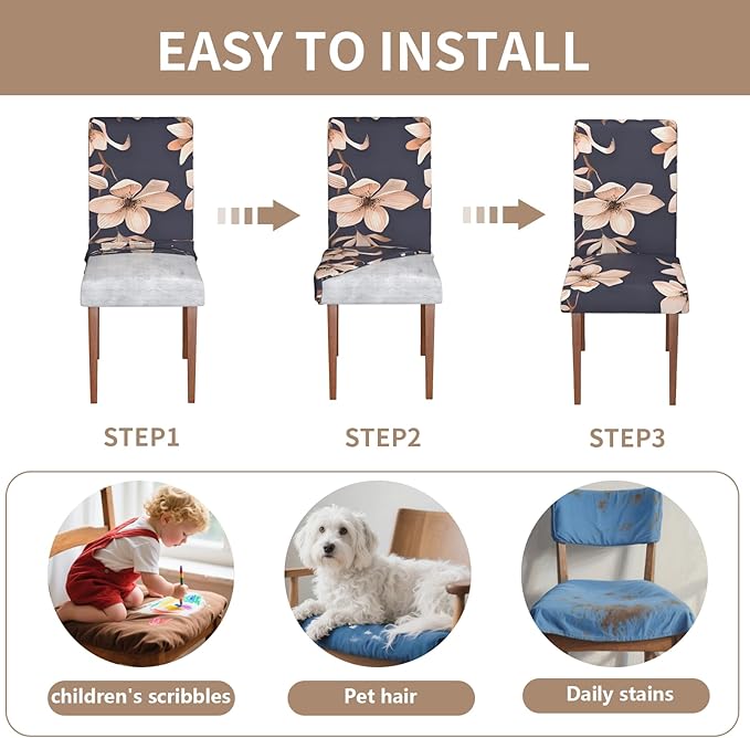 Stretch Dining Chair Covers Set of 4,Floral Print Chair Covers,Soft Removable Washable,Pet Friendly Furniture Protector,Universal Chair Slipcovers for Home, Kitchen,Ceremony Dining Room Seat