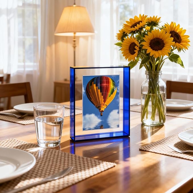 5x7 Acrylic Picture Frame Neon Floating Photo Frame for Wall Mount and Tabletop Decorative in Gallery Home Office, Klein Blue