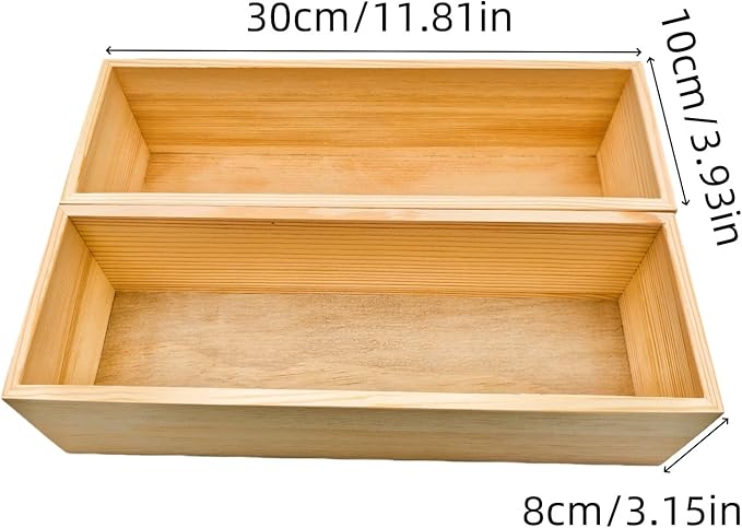 2PCS Unfinished Wood Storage Box, Natural Pine Wooden Container for Crafts, Jewelry, Art Hobbies, DIY Projects, Home Decor, Centerpieces, Organization (11.81 x 3.93 x 3.15 in)