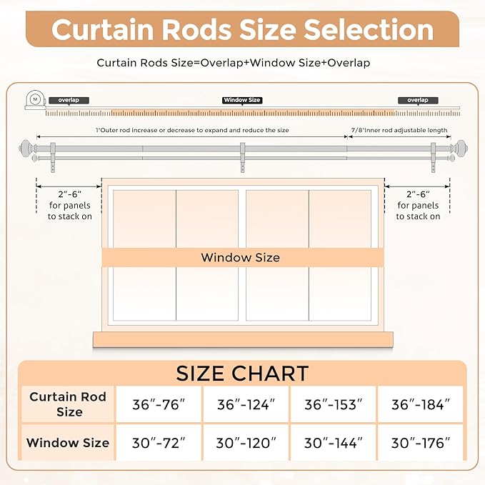Wood Double Curtain Rods for Windows 36 to 72 inch, Boho Vintage Decorative 1 Inch Adjustable Dual Curtain Rod, Heavy Duty Farmhouse Double Drapery Pole with Imitation Wood Grain Finials