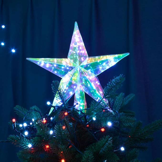 Smart Christmas Tree Topper Star App Control, 11.8" PET Christmas Tree Topper Lighted 20 LEDs RGB Color Changing Lighted Treetop Decorate for Xmas Decorations Ornaments Holiday Party Indoor Decor