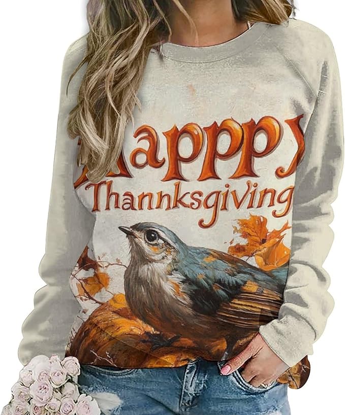 Thanksgiving Sweatshirt for Women Crewneck Pullover Casual Graphic Long Sleeve Shirts Sweater