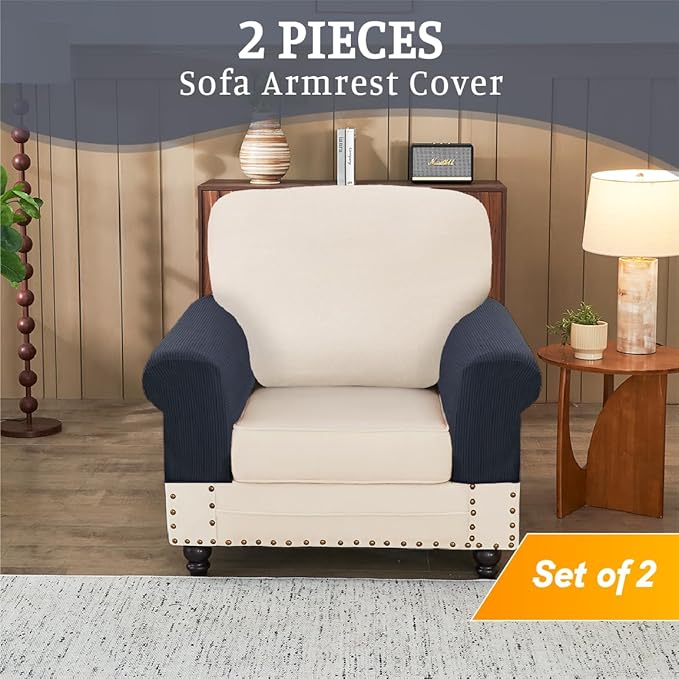 Sectional Couch Covers for Sofa Cushion L Shaped Couch Cover Washable Soft Couch Cushion Covers Stretch Sofa Slipcovers(2-Piece for Sofa Armrest Cover, Dark Grey)