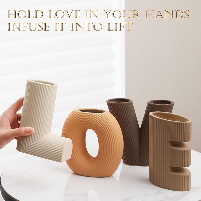 Ceramic Vase Set of 4 - Handcrafted Ceramic Vases for Home Decor & Shelf - Modern Farmhouse Decor for Kitchen, Office, Bedroom & Living Room Decorative Objects for Mantel, Table Centerpieces