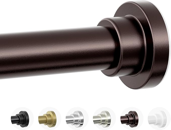 Shower Curtain Rod, 1" Diameter Heavy Duty Tension Shower Rod, Non Slip Adjustable 28-46 inch No Drilling Shower Curtain Rods Spring Tension For Bathroom, Shower Stall, No Rust, Bronze