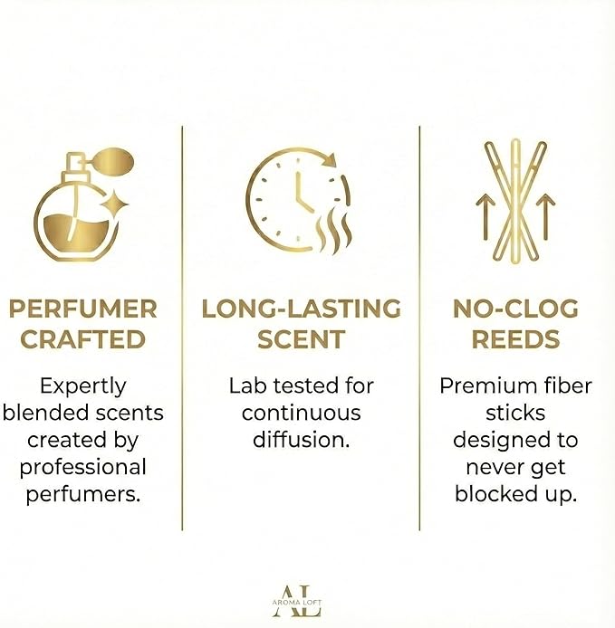 Reed Diffuser - Fragrance Diffuser- Reed Diffusers for Home- Cashmere Vanilla -5 oz. Oil Diffuser Sticks - Bathroom Diffuser Set- Oil Diffuser Reeds - Scent Sticks in Oil-Office Smell Good Stuff