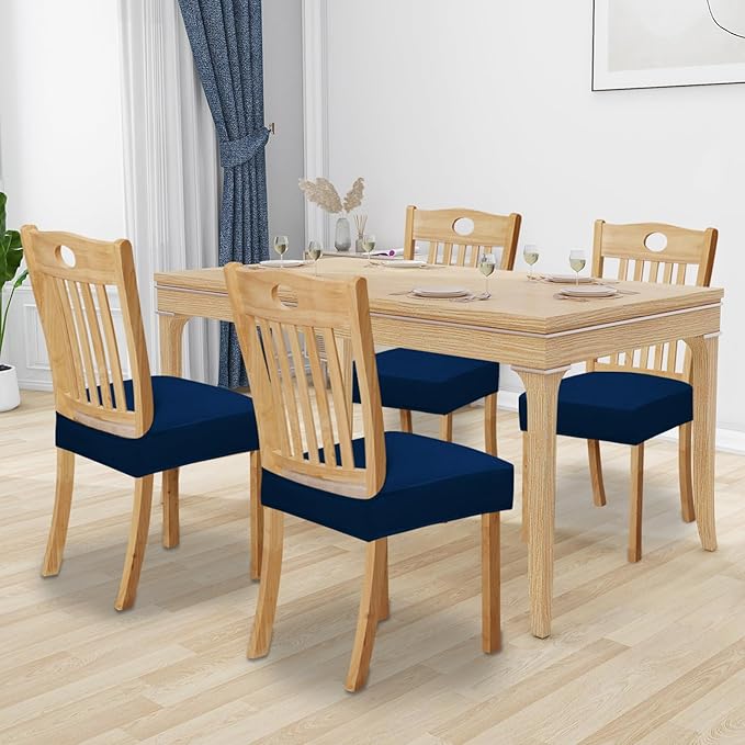 Easy-Going 100% Waterproof Seat Covers for Dining Room Chairs Set of 4, Stretch Chair Seat Slipcovers Protector Removable and Washable Kitchen Dining Chair Covers, Navy