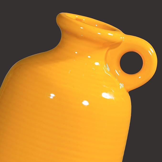 Sunddo Yellow Ceramic Vase for Home Decor -10 inch Modern Handled Decorative Vases for Flowers, Living Room, Kitchen, Shelf, Entryway and Centerpiece Table Decorations