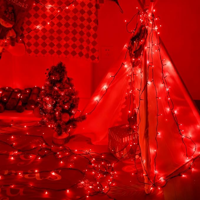 QITONG 165ft 500 LED Red Christmas Lights, Christmas String Lights Outdoor Waterproof Plug in, Green Wire Twinkle Light Indoor with 8 Modes
