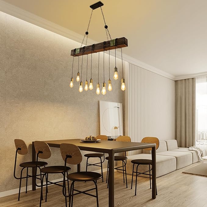 Hanging Light Chandelier,10-Light Chandelier with Adjustable Height,Large Pendant Light Flush Mount,Hanging Light Lantern,Lighting Fixture for Dining Room,Kitchen
