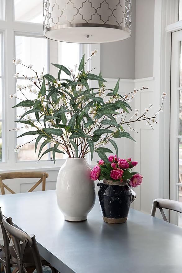 Faux Eucalyptus Stems Willow Eucalyptus Leaves 34” Long Fake Salix Leaves 3 Pcs Artificial Greenery Stems for DIY Bouquet Arrangements Centerpieces Shower Decorations-Artificial Eucalyptus Stems
