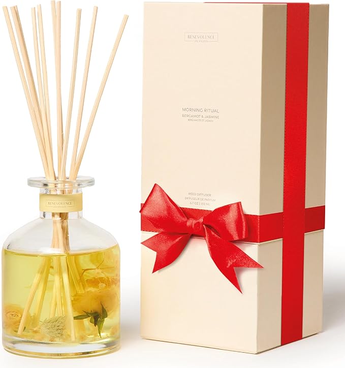 Benevolence LA Morning Ritual Reed Diffuser | Bergamot & Jasmine | Home Fragrance Diffuser for Bathroom | Long-Lasting Scent Sticks | Sun-Kissed Collection
