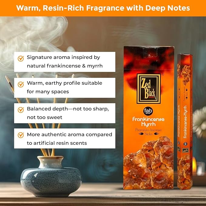 ZED Black Frankincense Sticks - 20 Incense Sticks per Box (Total 120 Sticks) Premium Quality for Relaxation, Yoga, Meditation