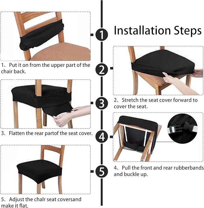 Dining Chair Seat Covers, Stretch Velvet Chair Seat Slipcovers Protector, Removable Washable Kitchen Chair Covers for Dining Room Chairs (Set of 2, Black)