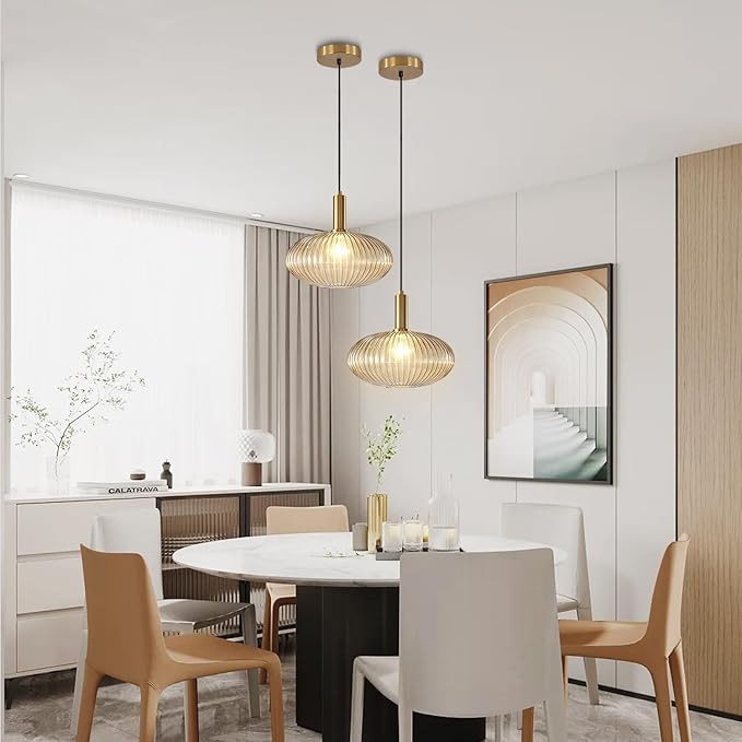 KCO Lighting Modern Gold Globe Pendant Lamp 1-Light Mid Century Antique Brass Dining Pendant Light Amber Glass Farmhouse Pendant Lighting Adjustable Large Vintage Hanging Ceiling Pendant Light