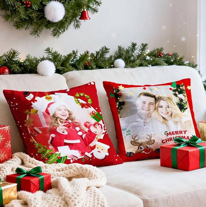 Custom Christmas Pillow with Picture & Text - Include Insert, Personalized Photo Pillow Double-Sided Printing | 6 Styles Optional, Custom Keepsake Gifts for Loved Ones, Christmas Home Decor