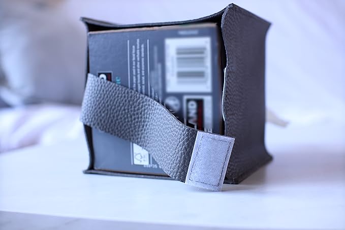 Tissue Box Cover Holder, Square with Bottom Belt by Carrot's Den - PU Leather Decorative Organizer for Tabletop, Bathroom, Car, Office | Charcoal