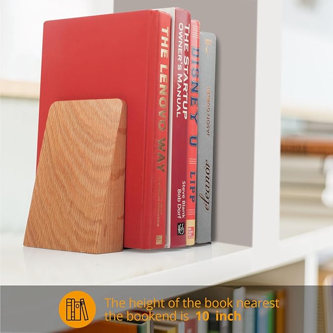 Red Oak Book Ends Heavy Duty Handmade Book Ends for Shelves Decorative Bookends to Hold Heavy Books (Red Oak Small)