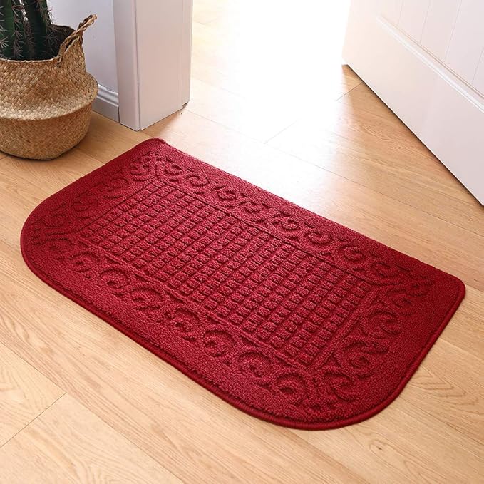 COSY HOMEER 32X20 Inch Anti Fatigue Kitchen Rug Mats are Made of 100% Polypropylene Half Round Rug Cushion Specialized in Anti Slippery and Machine Washable Burgundy (2 pcs)