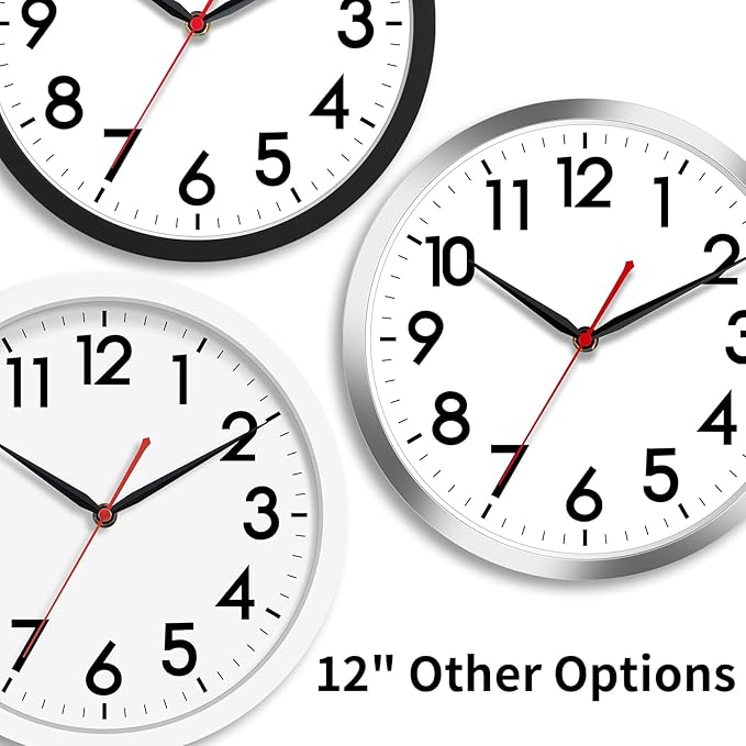 AKCISOT 12 Inch Wall Clock Silent Non Ticking Modern Wall Clocks Battery Operated, Analog Classic Clock Decorative for Bedroom, Kitchen, Home Office, Bathroom, School, Living Room (White)