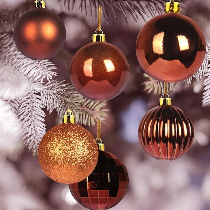 Orange Bronze 2.5" Christmas Balls Christmas Tree Decoration Ornaments Shatterproof Hanging Balls for Birthday Halloween Holiday Wedding Decorations Set of 18pcs