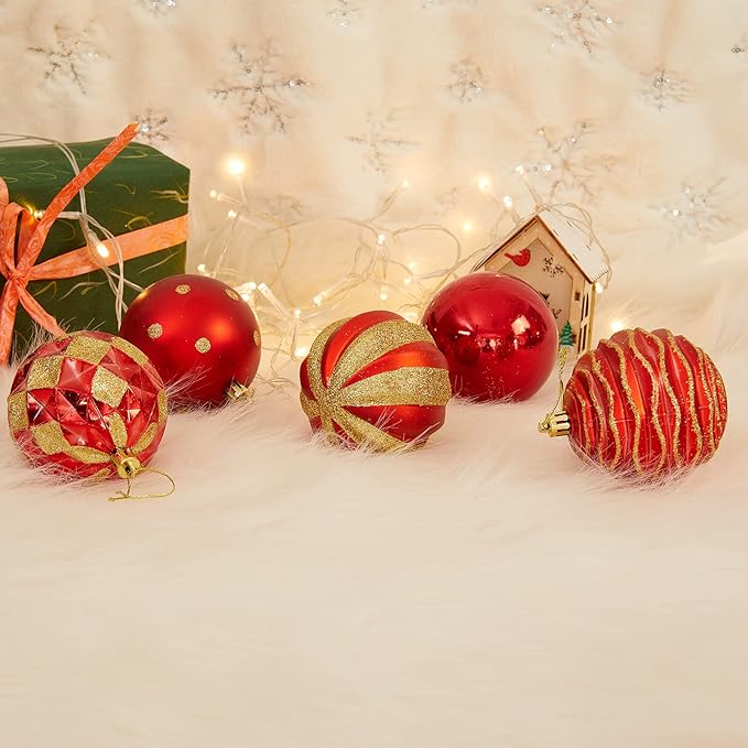 12ct 80mm/3.15" Christmas Ball Ornaments, Decorative Hanging Baubles, Christmas Tree Decoration, Plastic and Shatterproof, Ideal for Xmas, Holiday, Home and Party Decor, Red