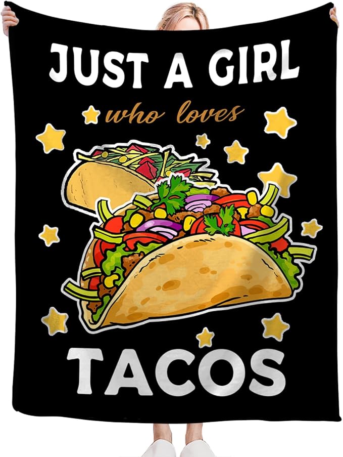 Tijuboni Tacos Throw Blanket Just A Girl Who Loves Tacos Gifts for Girls Boys Women Men Kids Adults Soft Flannel Fleece Blanket for Couch Sofa Bed Home Decor 60"x80"