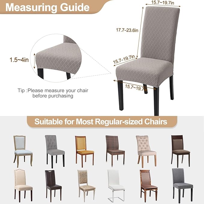 SearchI Dining Room Chair Covers Set of 6, Stretch Jacquard Parsons Chair Slipcovers Removable Washable Kitchen Chair Protector Cover for Dining Room, Hotel, Ceremony (Taupe Rhombus)