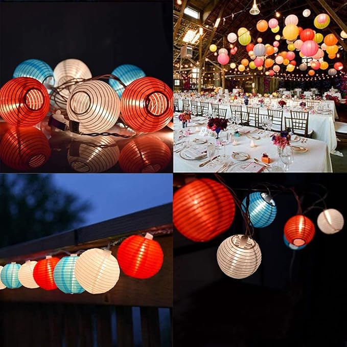 8.5Ft Red White Blue Lantern String Lights, 4th of July Decor Lights with 10 Red White Blue Lanterns Light Connectable Patriotic Outdoor Lanterns Light for Independence Day President Memorial Day