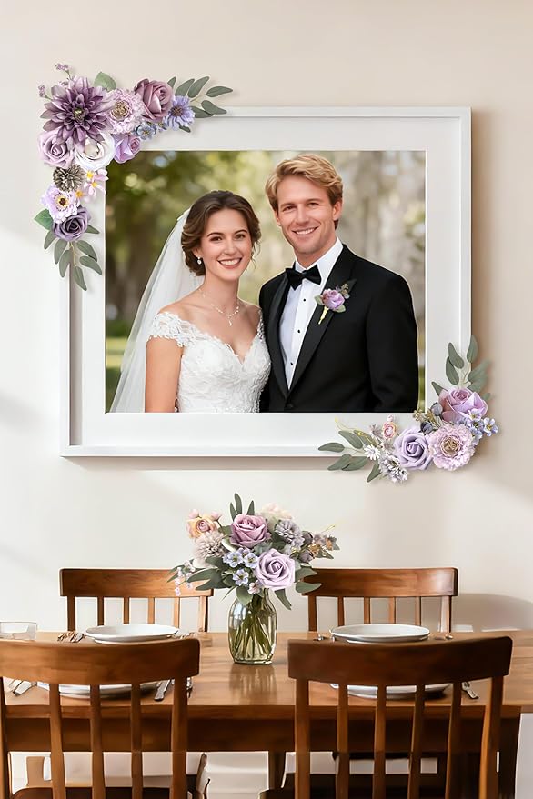 Purple Artificial Flowers Combo Box Set Silk Flowers Fake Rose for DIY Floral Arrangements Wedding Bouquets Centerpieces Baby Shower Party Home Decorations