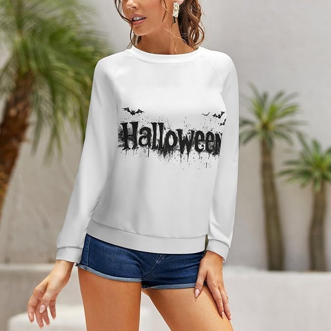 Halloween Sweatshirts for Women Funny and Spooky Print Crewneck Oversized Pullover Outdoor Lounge Fashion Sweater