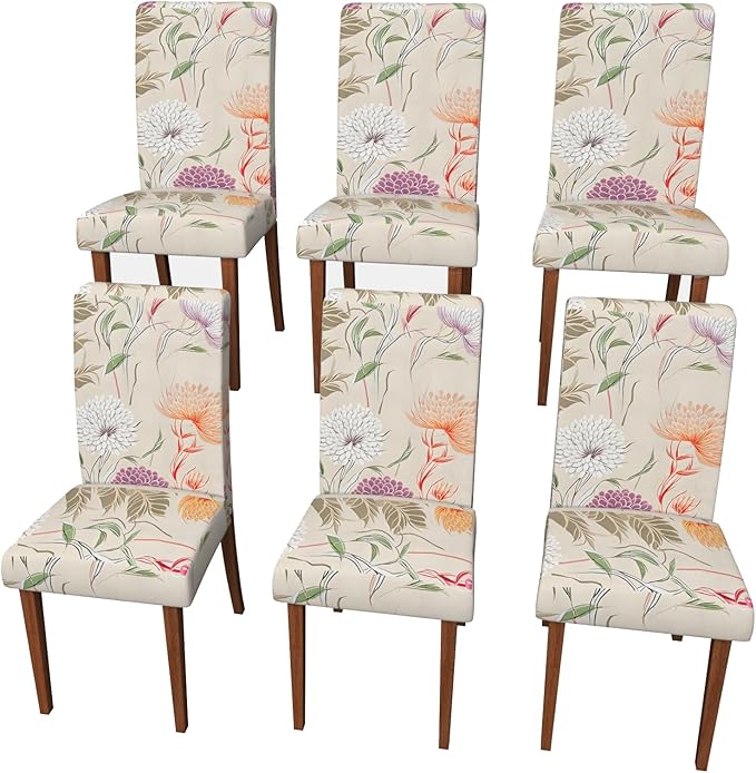 Stretch Dining Chair Covers Set of 6,Floral Print Chair Covers,Soft Removable Washable,Pet Friendly Furniture Protector,Universal Chair Slipcovers for Home, Kitchen,Ceremony Dining Room Seat