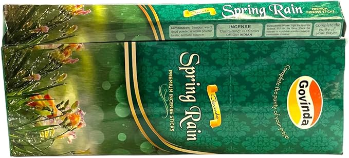 Govinda Incense - 120 Incense Sticks, Premium Incense, Masala Coated (Spring Rain)