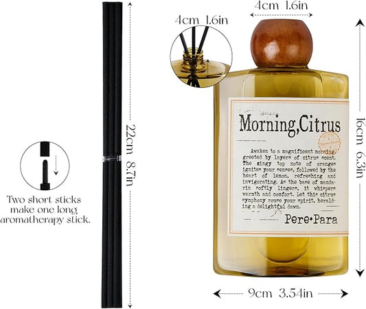 Morning Citrus Scent Premium Reed Diffuser Set - 380ml /12.85 fl.oz Scented Oil with 6 Sticks | Long-Lasting Fragrance for Home & Office | Luxury Gift