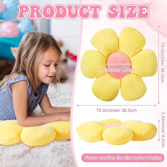 Reginary 4 Pcs Flower Floor Pillows Cute Plush Flower Throw Pillows Daisy Floor Seat Cushion Chair Pads for Christmas First Day of School for Sofa Couch Bed Decor(15 Inch,Light Color)