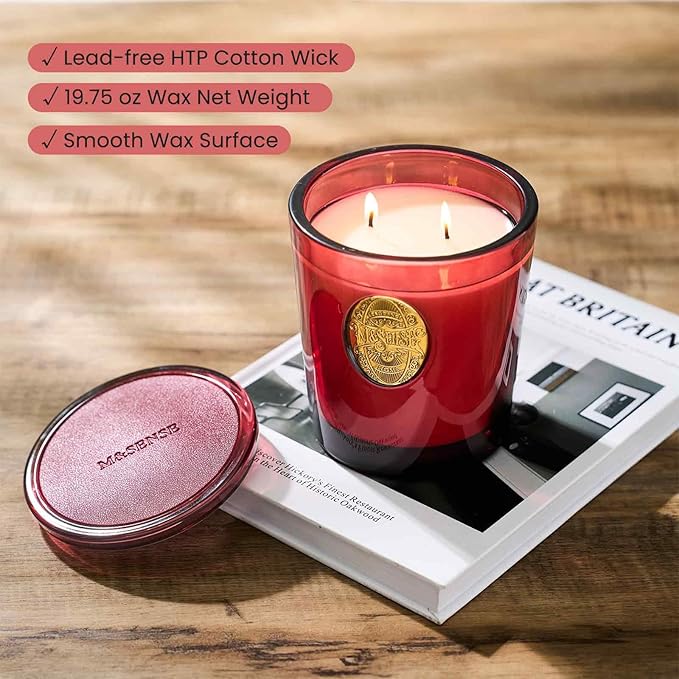 M&SENSE Large Two-Wick Strong Soy Candle | Red Camellia & Vivid Red | 19.8 oz, 120H Burn Time | Luxury Scented Candle for Relaxation, Gifting, Home Décor | Ideal for Bedroom, Office, Party Ambiance