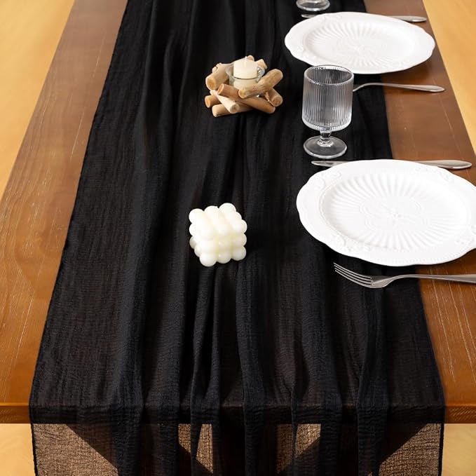 Socomi 3pcs Black Cheesecloth Table Runner Halloween Gauze 120 Inch Rustic Boho Cheese Cloth Runner for Wedding Party Baby Bridal Shower Centerpiece Decoration Holiday Home Decorations