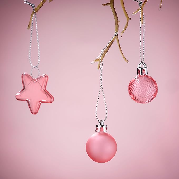DecorbyHannah Mini Christmas Tree Ornaments, 35ct 1.18inches Pink Christmas Ball Ornaments for Tree Decorations, Small Pastel Clear Shatterproof Plastic Hanging Balls Bulk for Xmas, Party, Wedding