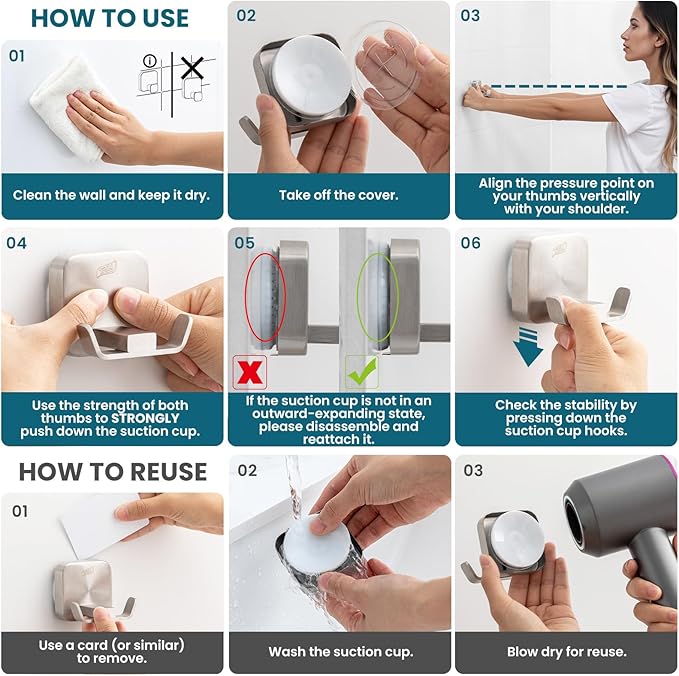 TAILI 304 Stainless Steel Bathroom Suction Hooks for Towel, Bathrobe, Loofah, Patented Strong Suction Cup Holder, No Damage Hanging Glass Shower Wall Hook, Classic Round, 2 Pack, Silver