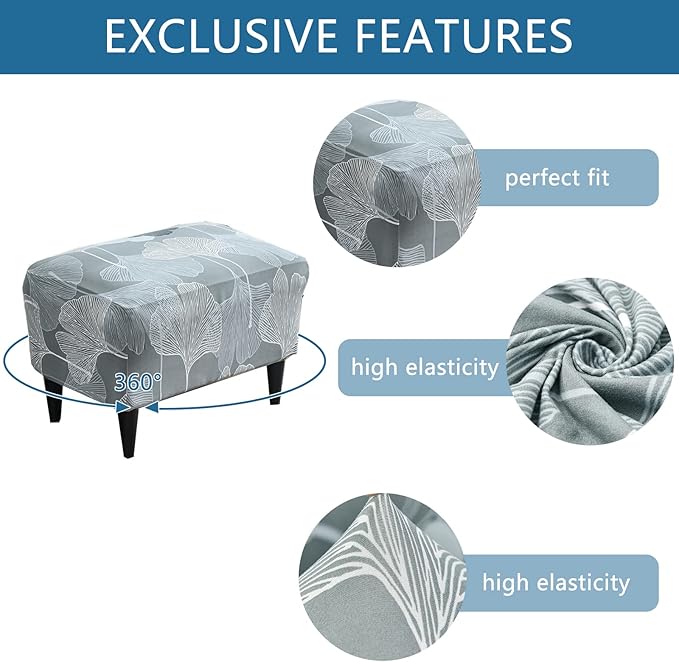 Eco-Ancheng Stretch Ottoman Cover Rectangular Storage Ottoman Slipcover Footrest Stool Covers Folding Storage Covers for Foot Stool with Nonslip Elastic Bottom (12,Large)