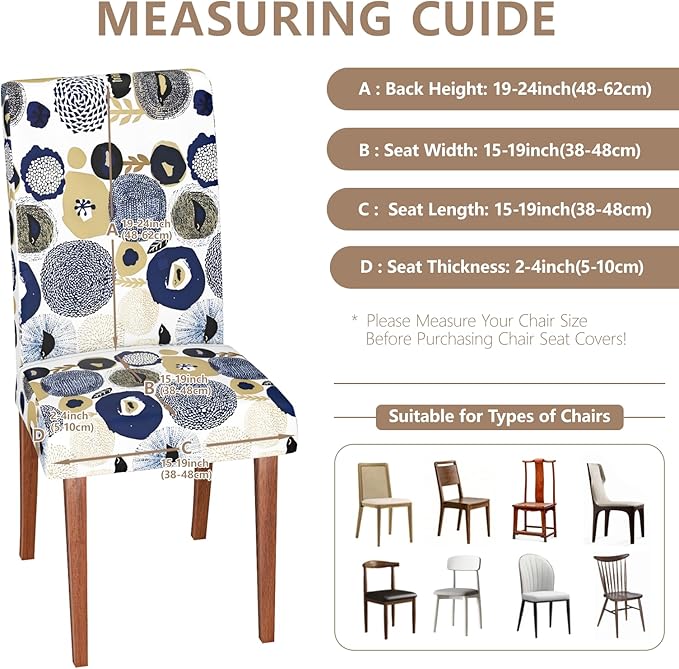 Stretch Dining Chair Covers Set of 4,Floral Print Chair Covers,Soft Removable Washable,Pet Friendly Furniture Protector,Universal Chair Slipcovers for Home, Kitchen,Ceremony Dining Room Seat