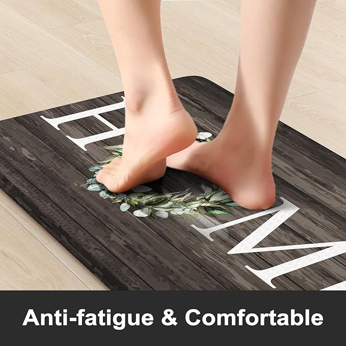 KIMODE Anti Fatigue Kitchen Mat for Floor, 17.3"x29" Farmhouse Kitchen Rug Non Slip, Cushioned Padded Kitchen Floor Mat, Comfort Waterproof Standing Mat for Laundry, Office, Sink, Desk Brown