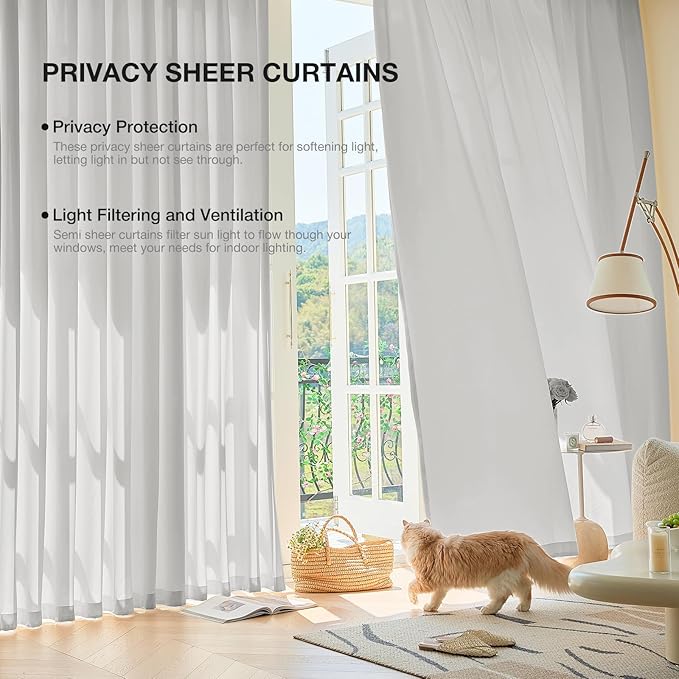 Anmao Non-See-Through Privacy Semi Sheer Curtains for Living Room 54 Inch Length 2 Panels Set, Light Filtering That Let Light in Rod Pocket Window Drapes for Bedroom, 52W x 54L, Light Grey