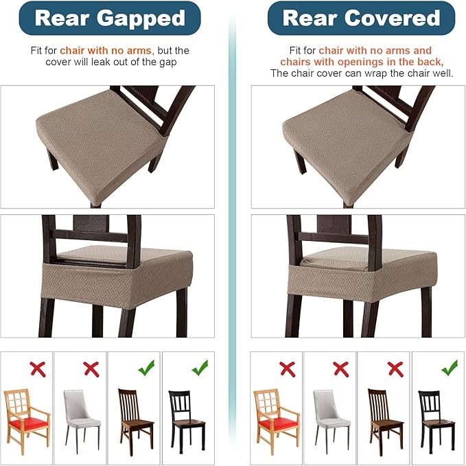Genina Waterproof Seat Covers for Dining Room Chair Covers Waterproof Dining Chair Covers (6 PCS-Rear-gapped, Taupe)