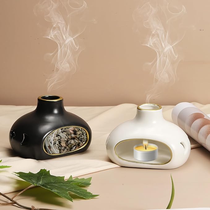 uxcell Incense Burner, Ceramic Incense Holder Santo Holder Ash Catcher with Cleaning Brush Tweezer Decorative Bowl for Meditation Stick Aromatherapy Yoga, Black