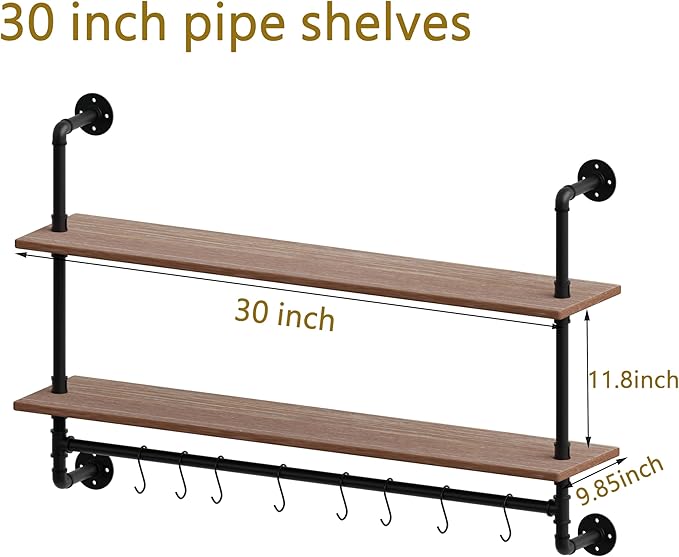 ROGMARS Industrial Pipe Shelving Bathroom Shelves with Towel bar, 30 in Rustic Floating Shelves Pipe Wall Shelf with Hooks for Living Room,Kitchen