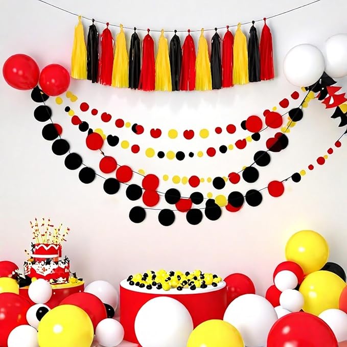 Red Yellow and Black Tassel Garland Banner Paper Tassels for Birthday Party Decorations,Pack of 15