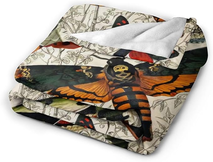 Tijuboni Moth Insect Throw Blanket Moth Gifts for Girls Women Boys Men Kids Adults Soft Flannel Fleece Blanket for Couch Sofa Bed Home Decor 60"x80"