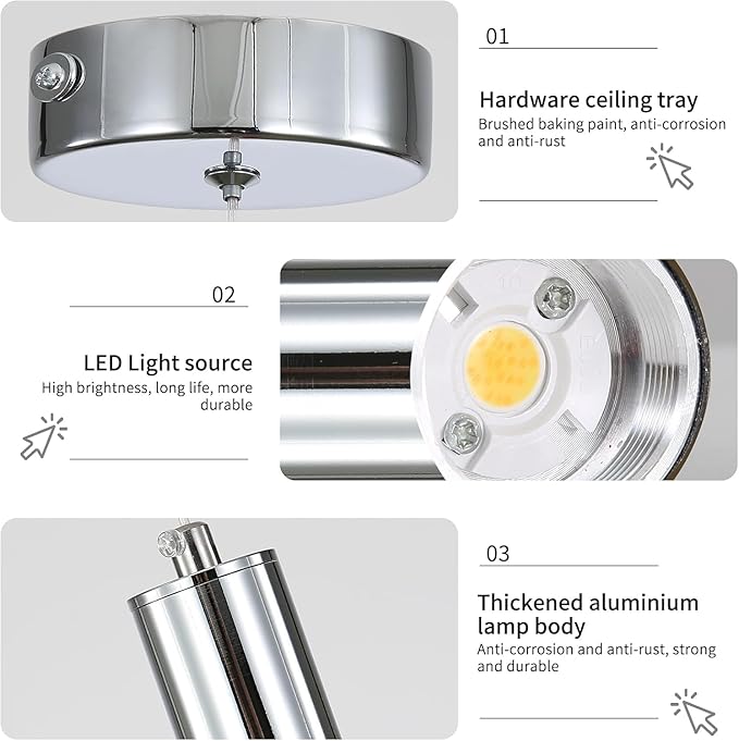 2 Pack Modern LED Pendant Light, Chrome Bubble Hanging Ceiling Lamp Fixture, 3 Color 2700K/4500K/6500K, Small Kitchen Island Chandeliers Over Table for Dining Room, Living Room, Bedroom, Bar, Cafe