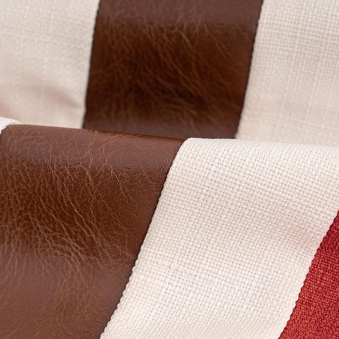 Yangest Patchwork Pillow Cover 12x20 Inch Luxury Cotton and Linen Cushion Cover Faux Leather Pillowcover for Couch Bedroom Living Room, Orange